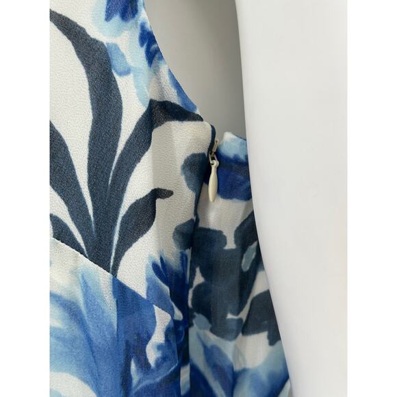 Talbots Dress Womens 10 Blue White Floral Sleeveless‎ Midi Office Church Modest - Picture 4 of 11